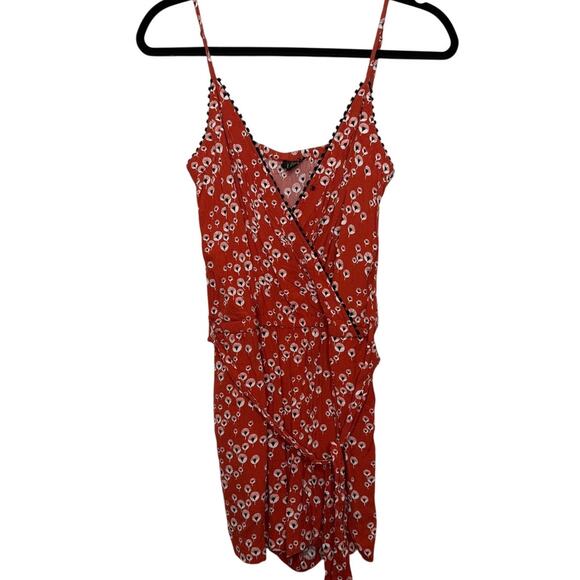 LOFT Ann Taylor Red Floral Sleeveless Belted Shorts Romper, Size XS - Picture 1 of 6